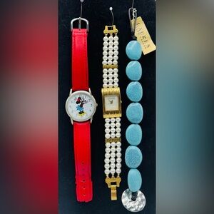 Vtg Disney Minnie Mouse Watch +Joan Rivers Watch +Faux Turquoise Bracelet lot
